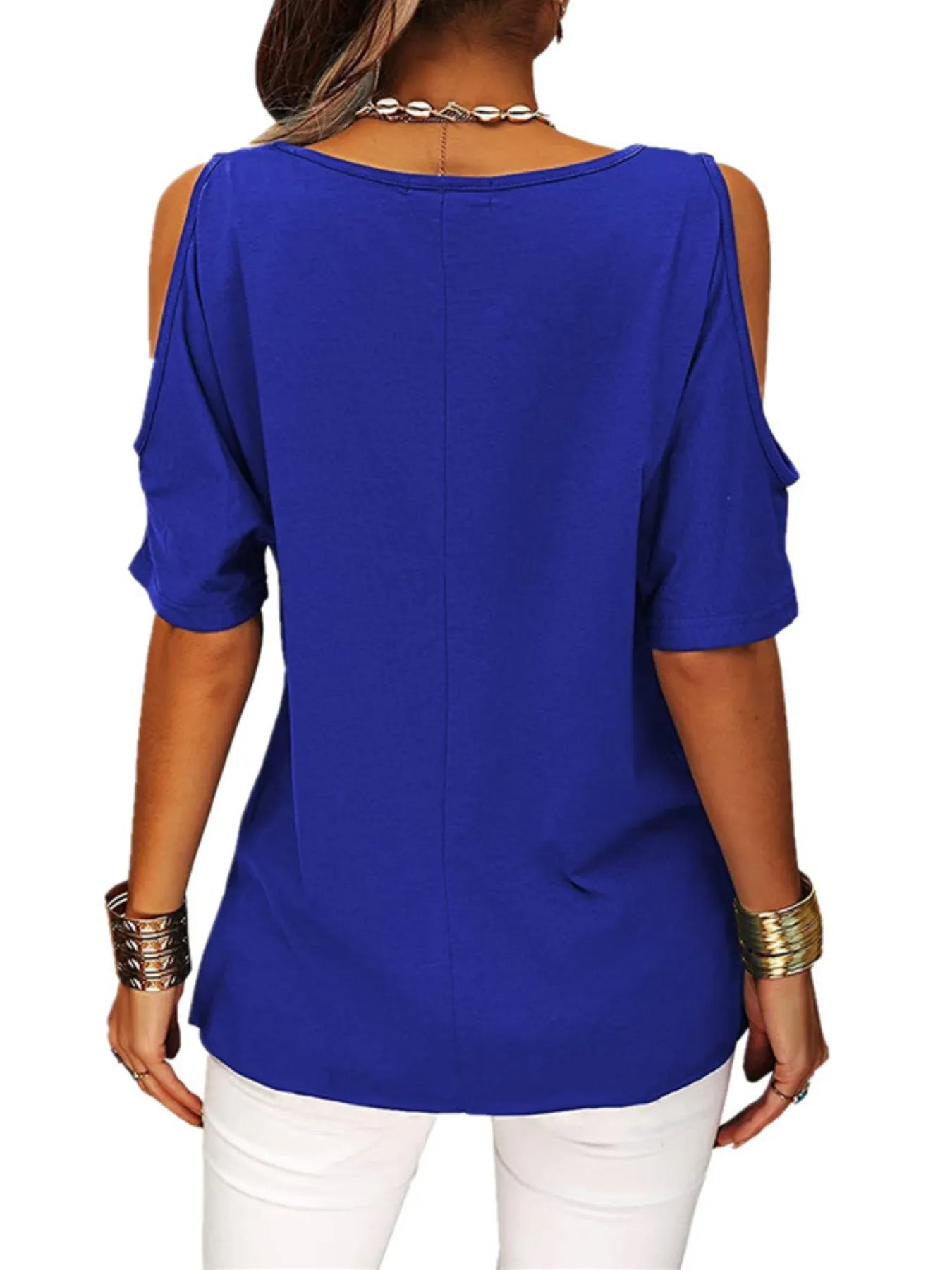 Full Size Crisscross Cold Shoulder Casual T-Shirt Plus Size - Bayou Curves