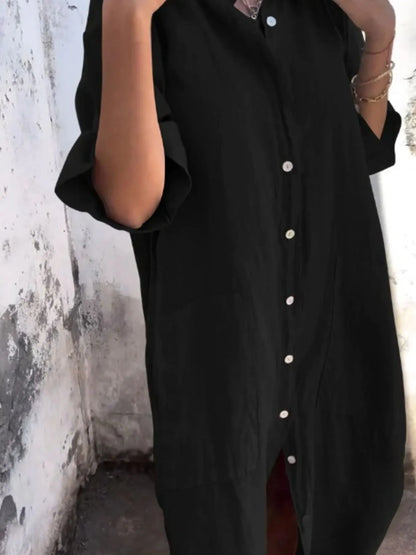 Full Size Casual Linen Button-Down Shirt Dress Plus Size - Bayou Curves