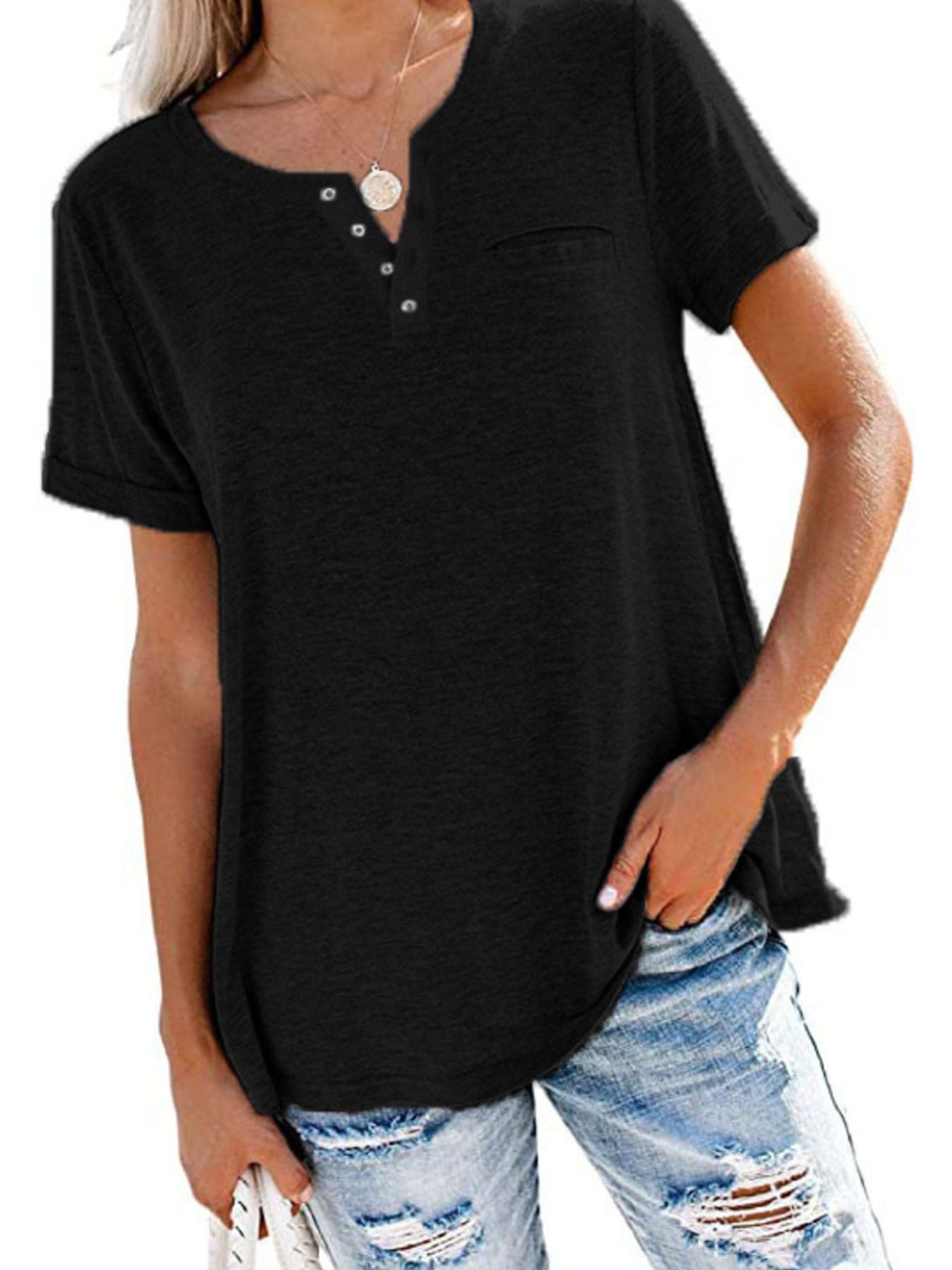 Full Size Casual Button-Front Pocket T-Shirt Plus Size - Bayou Curves