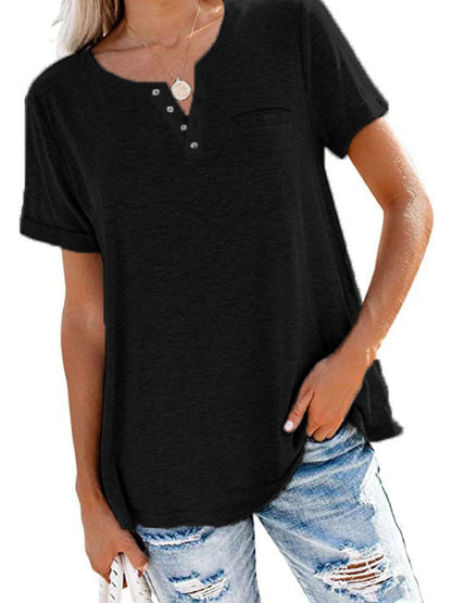 Full Size Casual Button-Front Pocket T-Shirt Plus Size - Bayou Curves