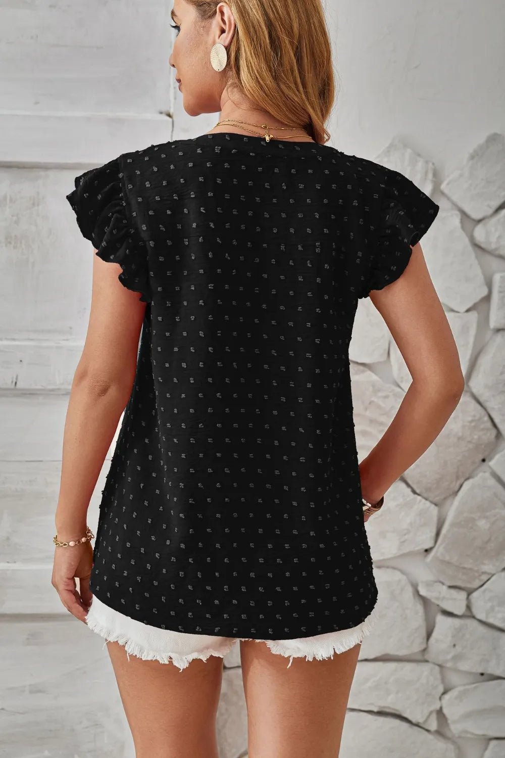 Swiss Dot Ruffled Cap Sleeve T-Shirt - Bayou Curves