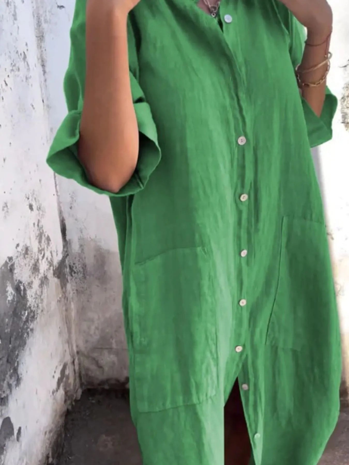 Full Size Casual Linen Button-Down Shirt Dress Plus Size - Bayou Curves