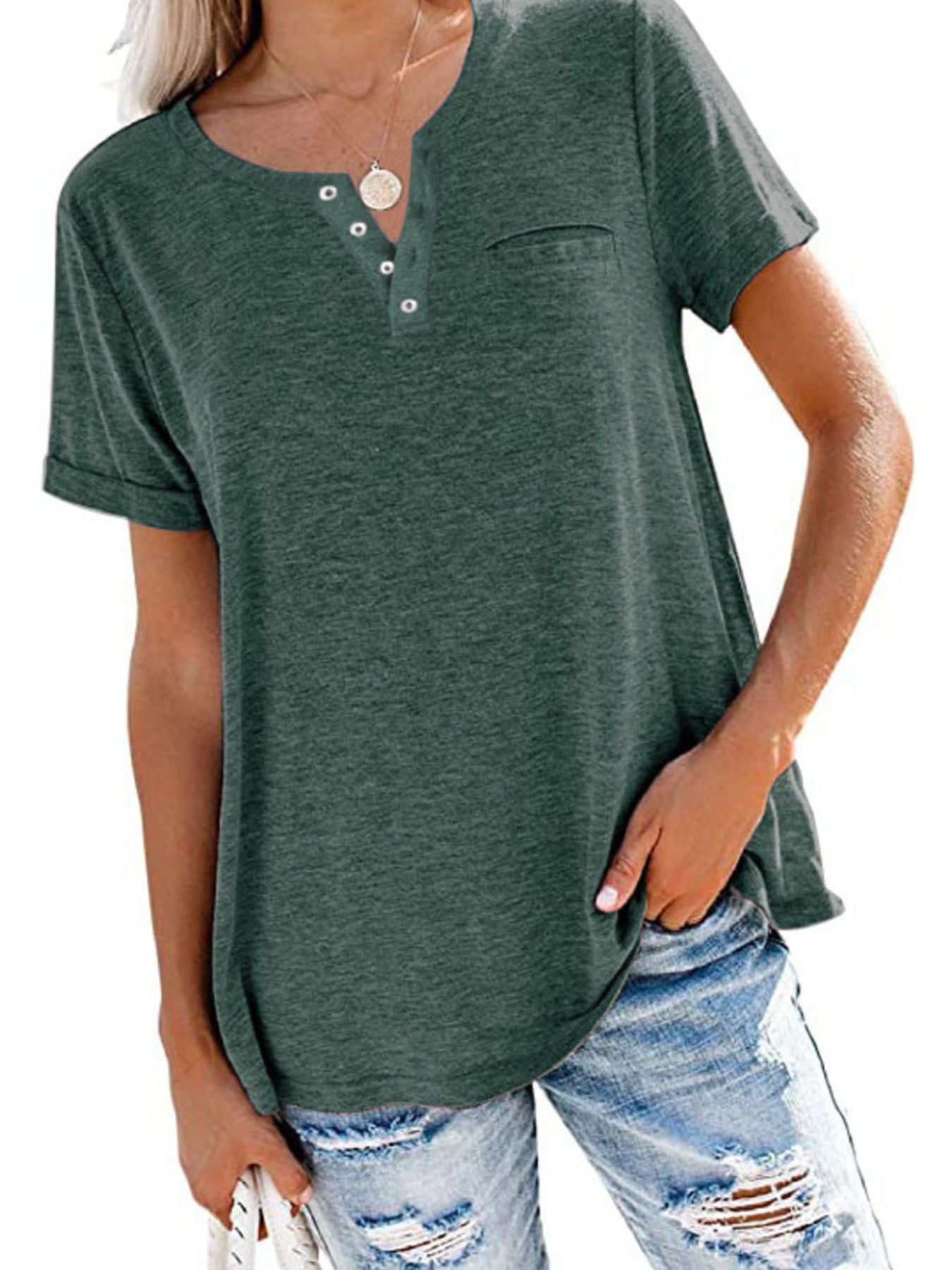 Full Size Casual Button-Front Pocket T-Shirt Plus Size - Bayou Curves