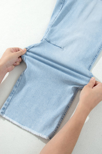 Plus Size Beau Blue Seam Detail Patch Pocket Raw Cut Shift Jeans
