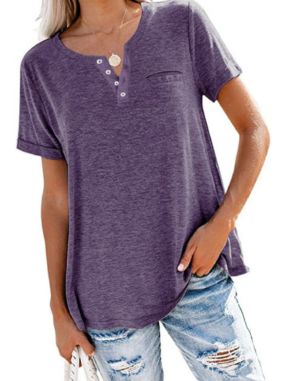 Full Size Casual Button-Front Pocket T-Shirt Plus Size - Bayou Curves
