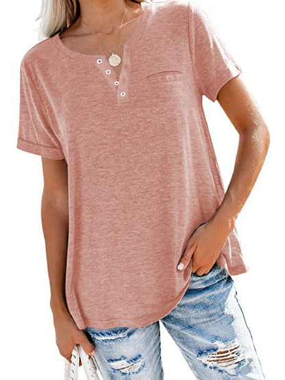 Full Size Casual Button-Front Pocket T-Shirt Plus Size - Bayou Curves