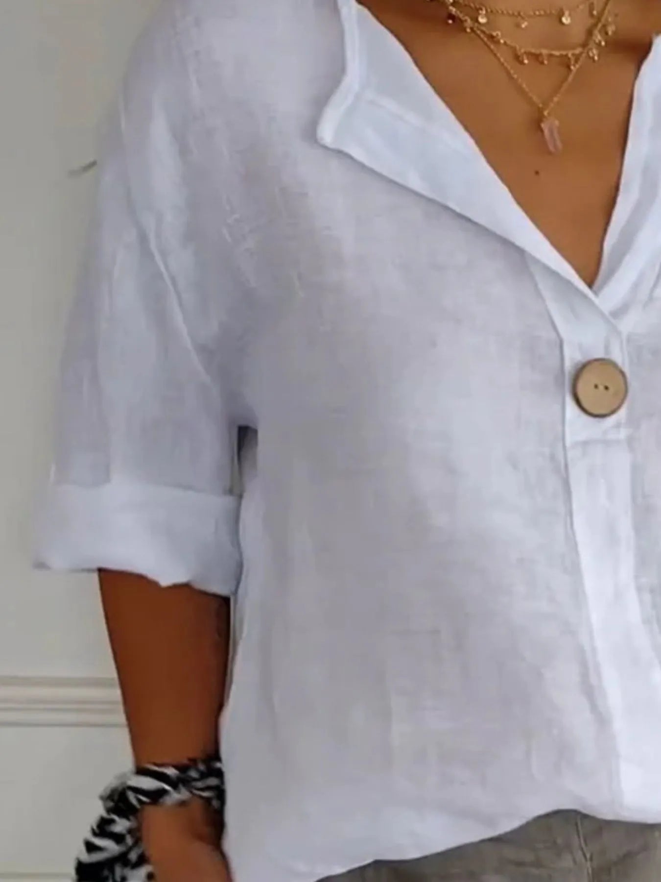 Full Size Linen Blend Notched Blouse Plus Size - Bayou Curves