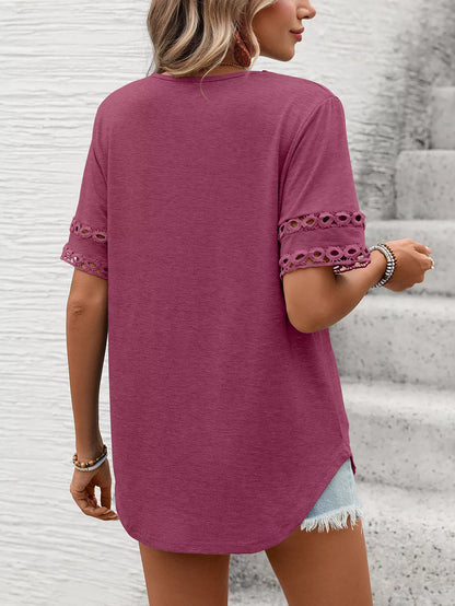 V-Neck Hollow-Out Sleeve T-Shirt - Bayou Curves