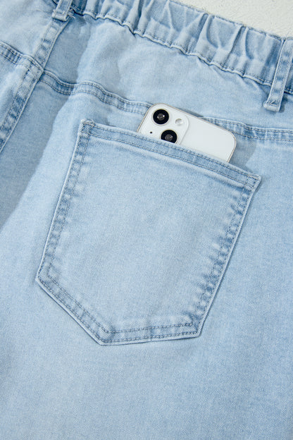 Plus Size Beau Blue Seam Detail Patch Pocket Raw Cut Shift Jeans