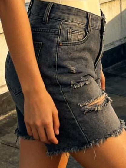 Full Size Ripped Frayed Hem Denim Shorts Plus Size - Bayou Curves