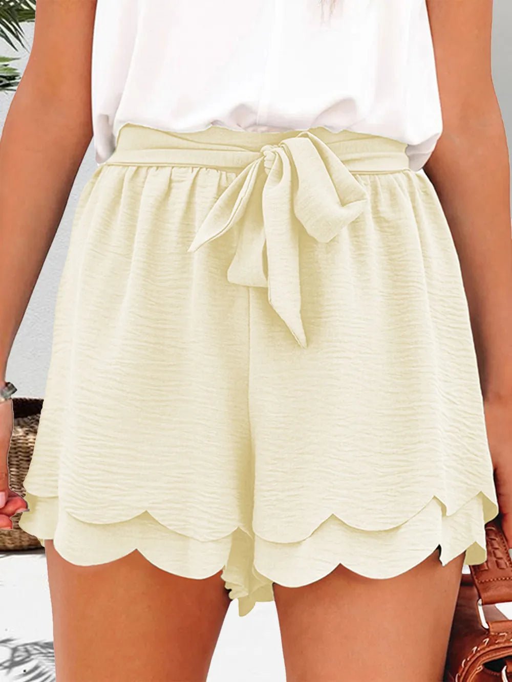 Tied Layered Scalloped Hem Shorts - Bayou Curves