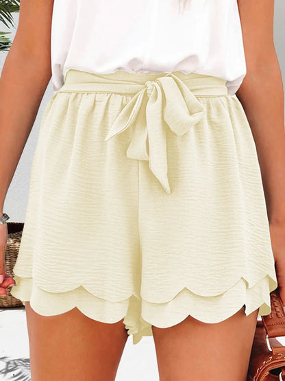Tied Layered Scalloped Hem Shorts - Bayou Curves
