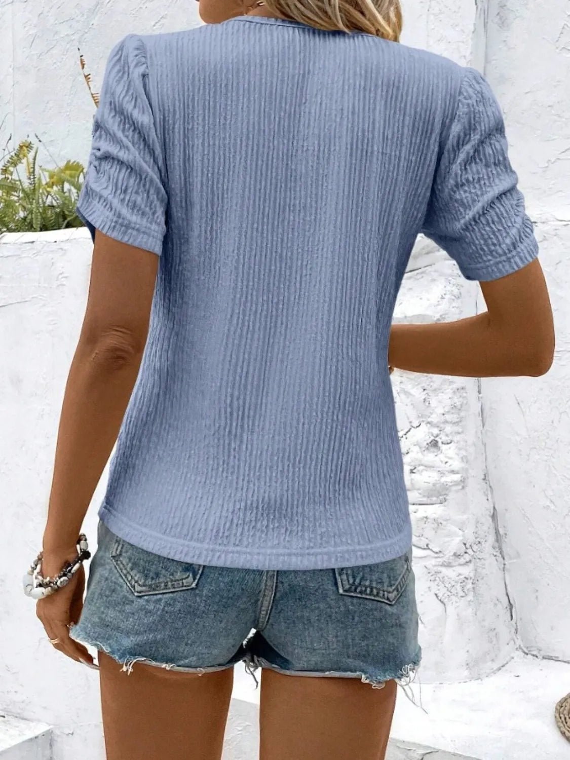 Ruched Round Neck Short Sleeve Top - Bayou Curves