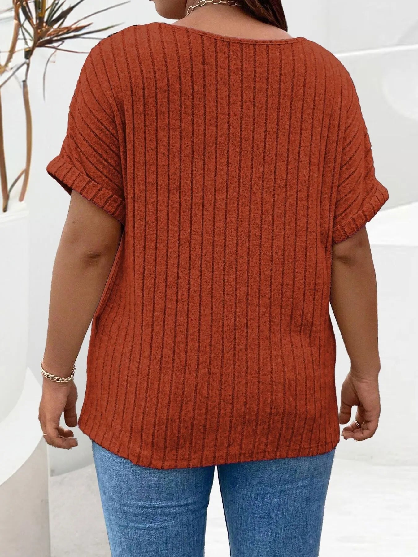 Plus Size Ribbed Half Zip Relaxed Fit T-Shirt - Bayou Curves