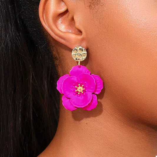 Floral Statement Drop Earrings with Gold Accent - Bayou Curves