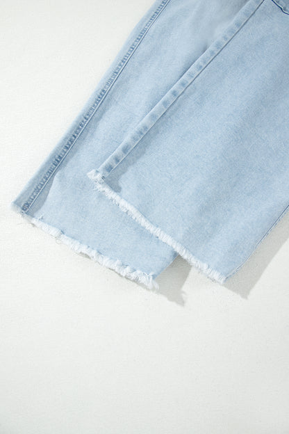 Plus Size Beau Blue Seam Detail Patch Pocket Raw Cut Shift Jeans