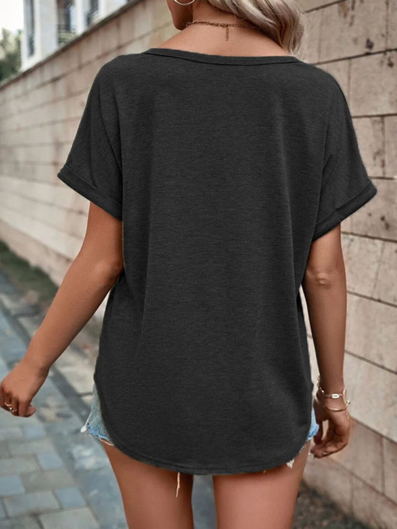 Full Size Decor Button Short Sleeve T-Shirt Plus Size - Bayou Curves