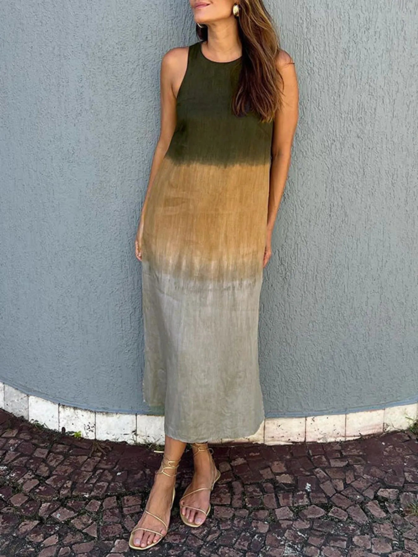 Full Size Sleeveless Gradient Tank Midi Dress Plus Size - Bayou Curves