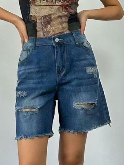 Full Size Ripped Frayed Hem Denim Shorts Plus Size - Bayou Curves