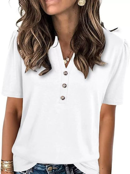Full Size Notched Short Sleeve Blouse Plus Size - Bayou Curves