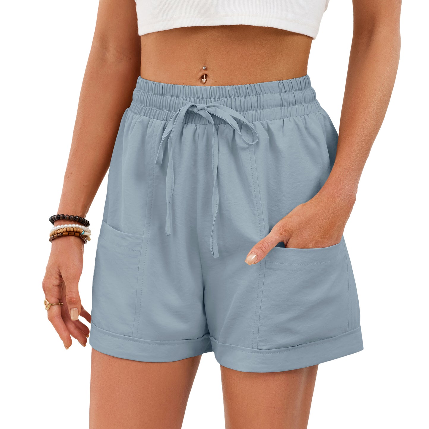 Casual Drawstring Elastic Waist Shorts - Bayou Curves