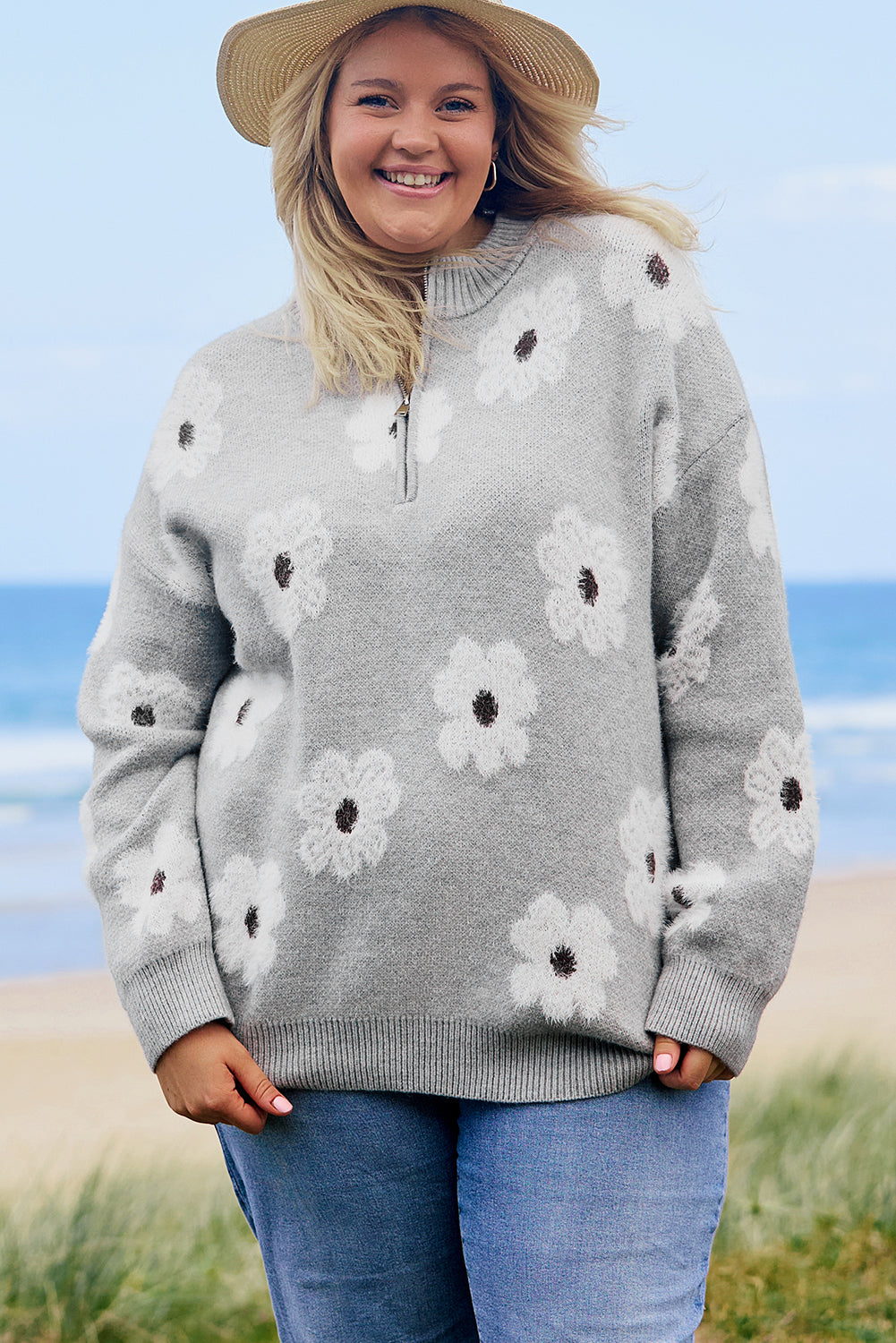 Flower Power Half-Zip Sweater