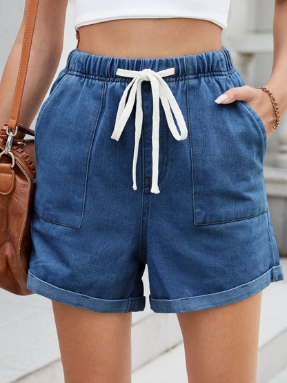 Drawstring Wash Denim Shorts - Bayou Curves