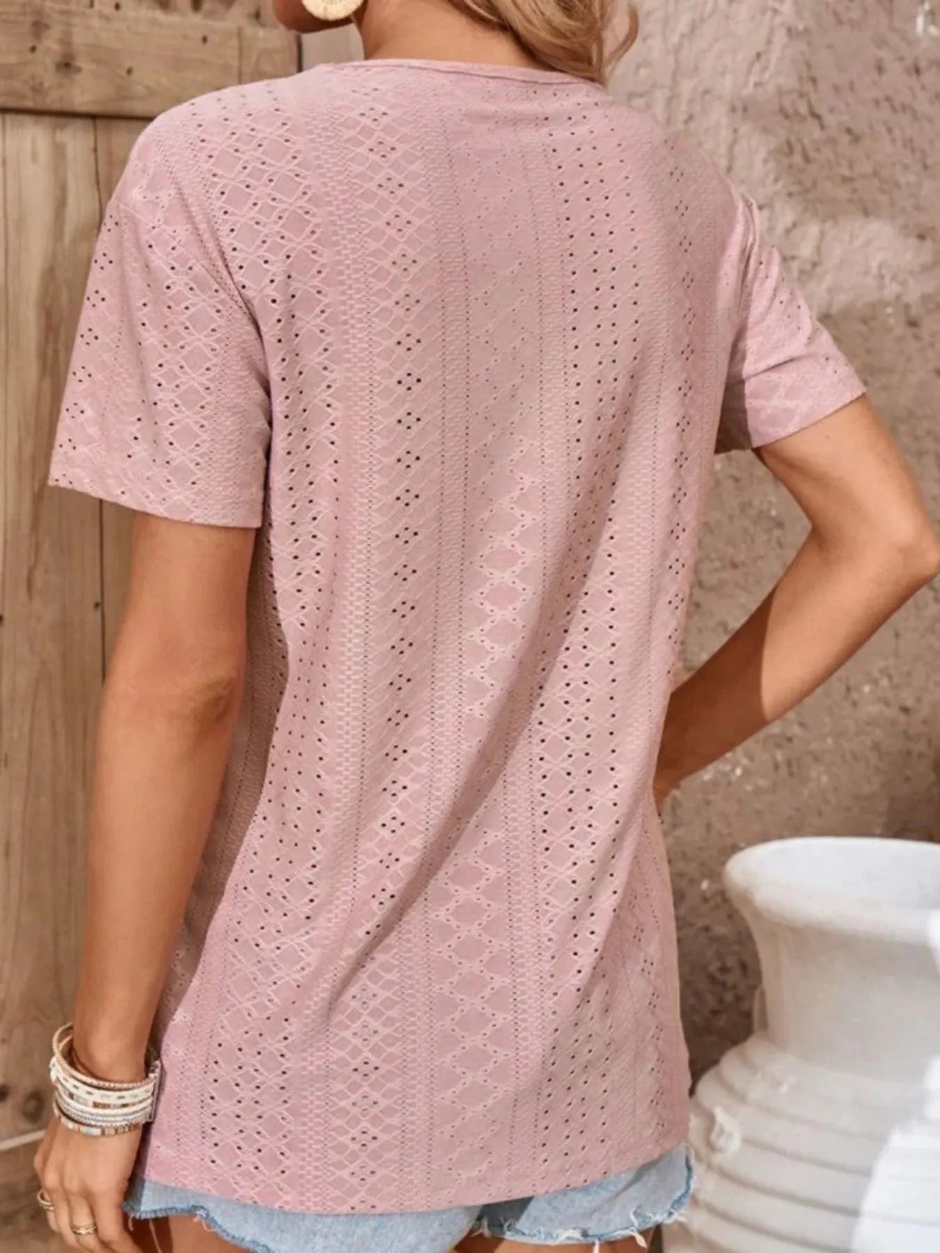 Eyelet Crisscross Short Sleeve T-Shirt - Bayou Curves