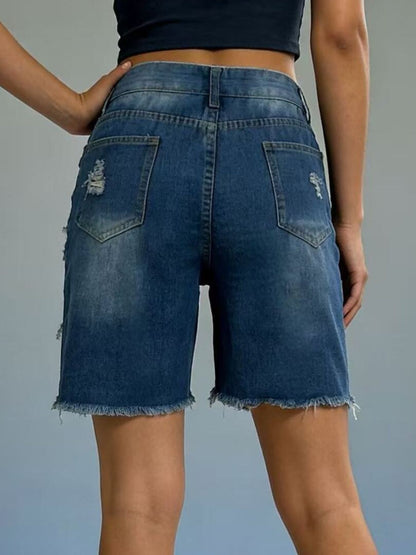 Full Size Ripped Frayed Hem Denim Shorts Plus Size - Bayou Curves