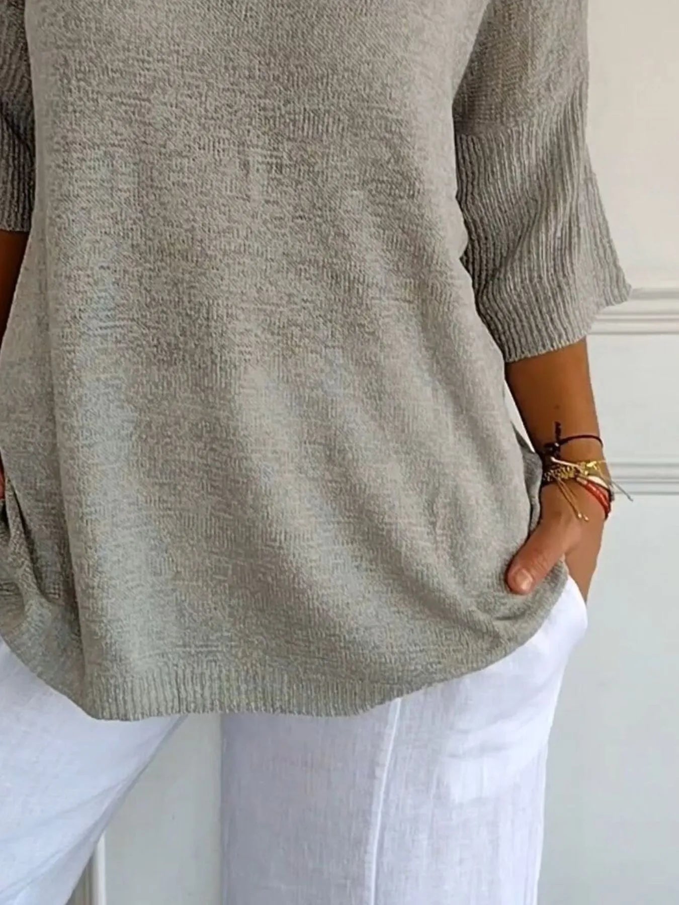 Full Size Relaxed Fit Ribbed Hem Sweater Plus Size - Bayou Curves