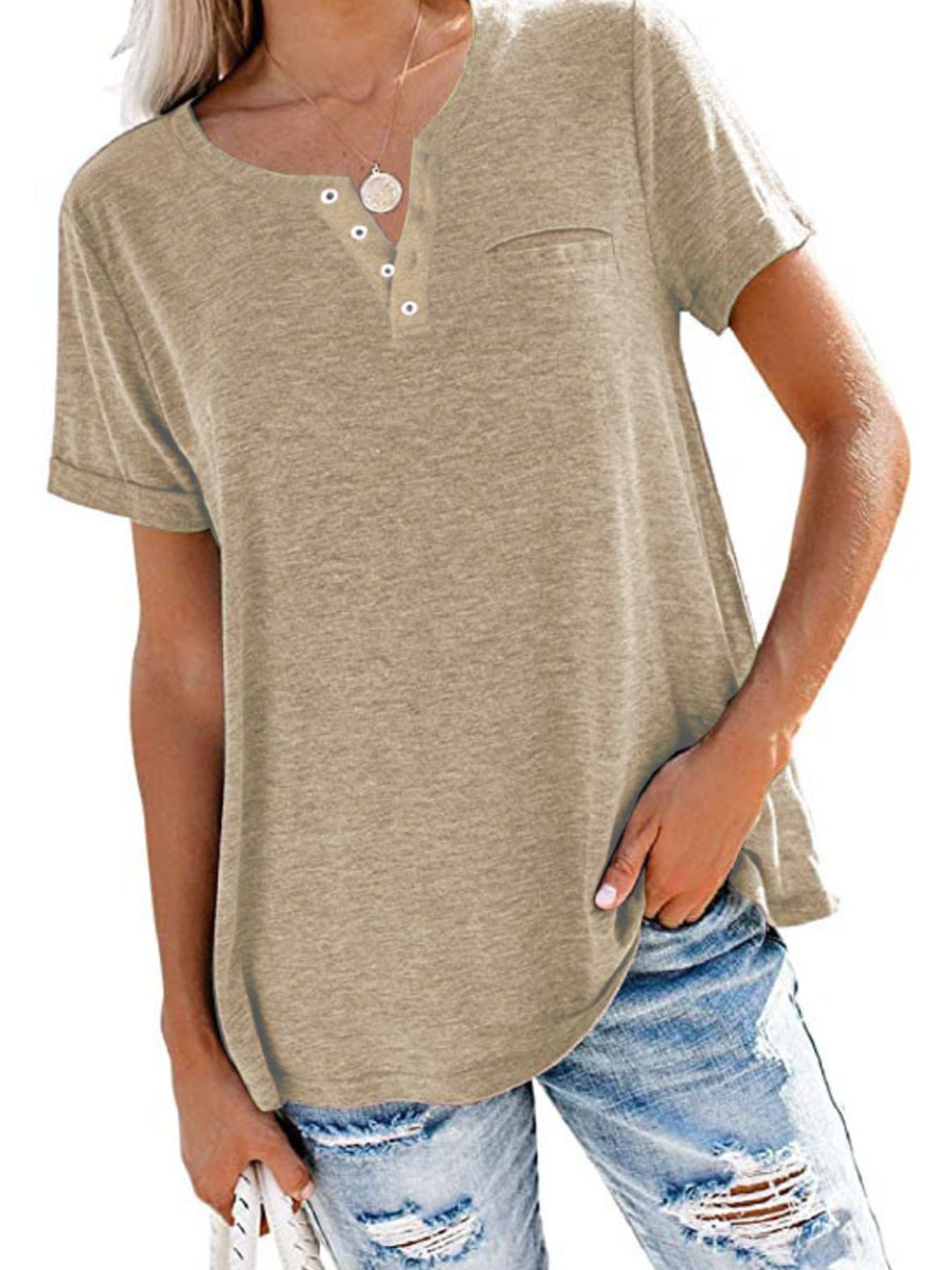 Full Size Casual Button-Front Pocket T-Shirt Plus Size - Bayou Curves