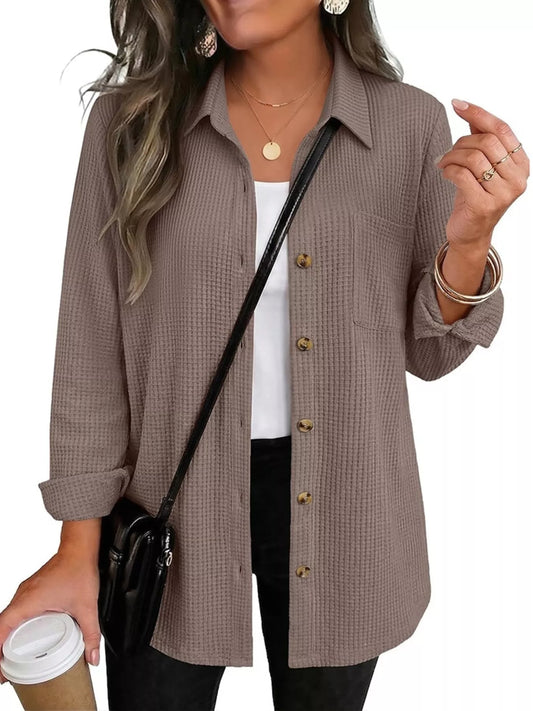 Layer It Up Waffle Knit Button-Down - Bayou Curves