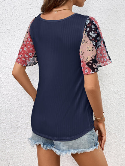 Ivy Lane Printed Puff Sleeve Round Neck Tee - Bayou Curves