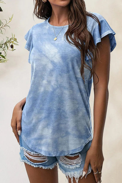 Printed Round Neck Short Sleeve T-Shirt - Bayou Curves