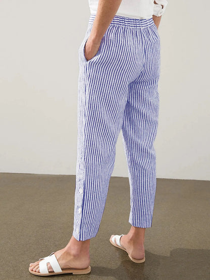Full Size Striped Side Button Detail Pants Plus Size - Bayou Curves