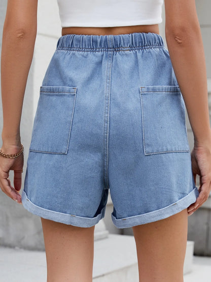 Drawstring Wash Denim Shorts - Bayou Curves