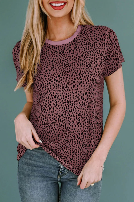 Animal Print Round Neck Short Sleeve T-Shirt - Bayou Curves