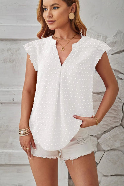 Swiss Dot Ruffled Cap Sleeve T-Shirt - Bayou Curves