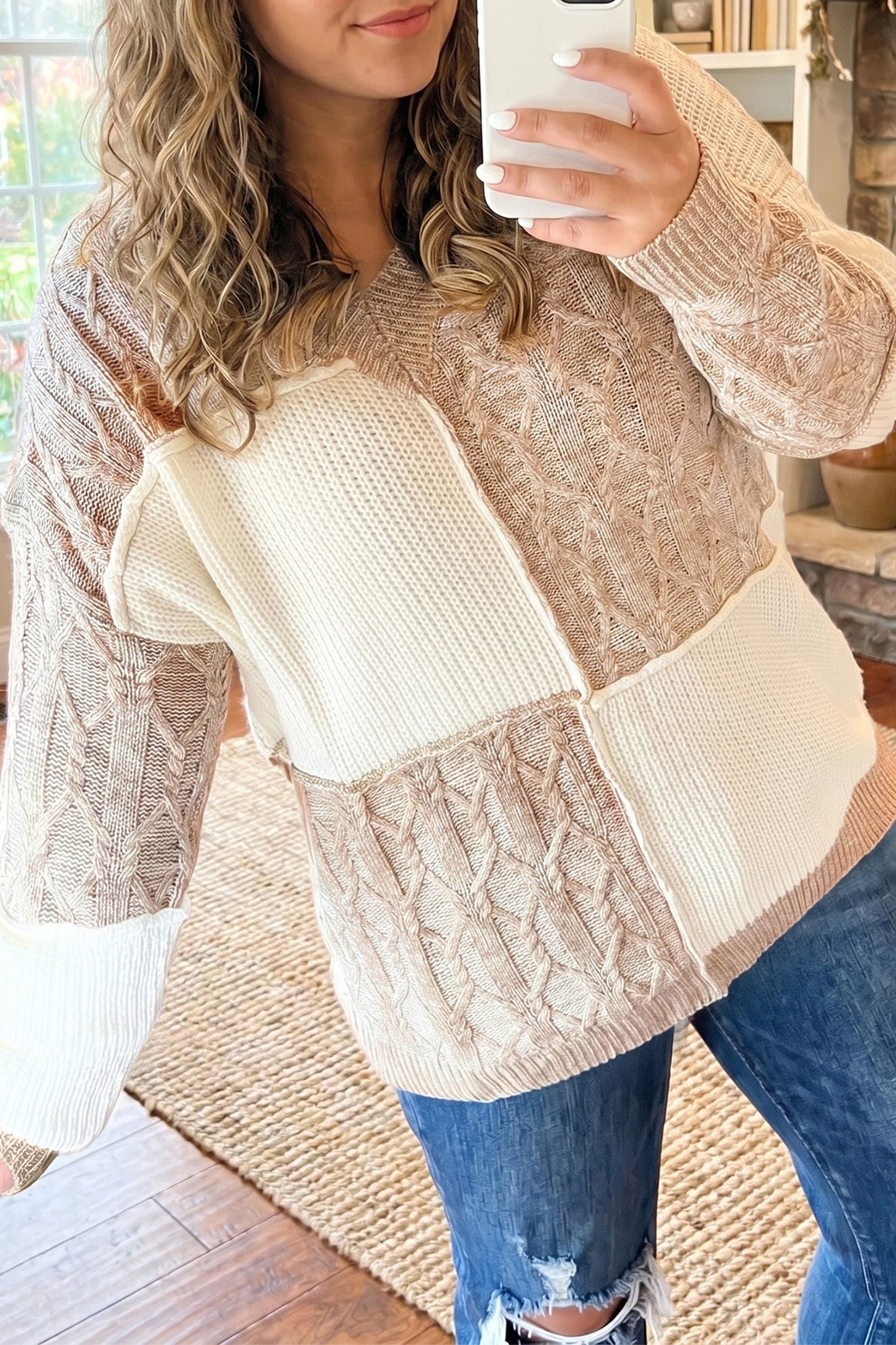 Cozy in Cream Color Block Sweater