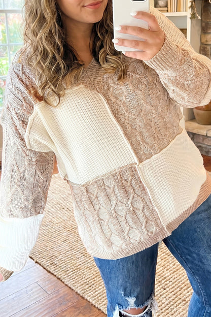 Cozy in Cream Color Block Sweater