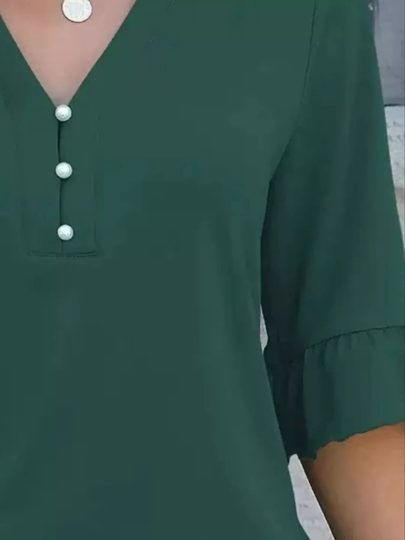 Full Size Notched Flounce Sleeve Blouse Plus Size - Bayou Curves