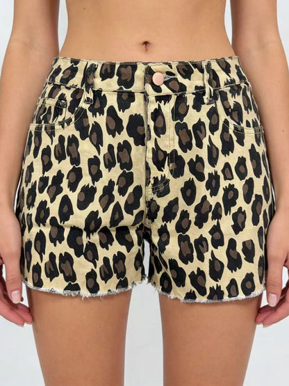 Leopard Print High-Waisted Denim Shorts - Bayou Curves