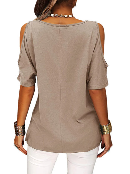 Full Size Crisscross Cold Shoulder Casual T-Shirt Plus Size - Bayou Curves