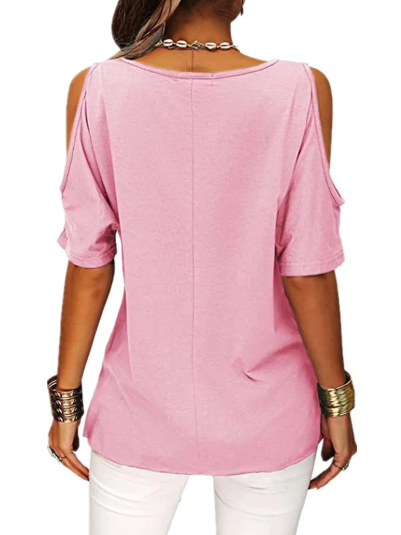 Full Size Crisscross Cold Shoulder Casual T-Shirt Plus Size - Bayou Curves