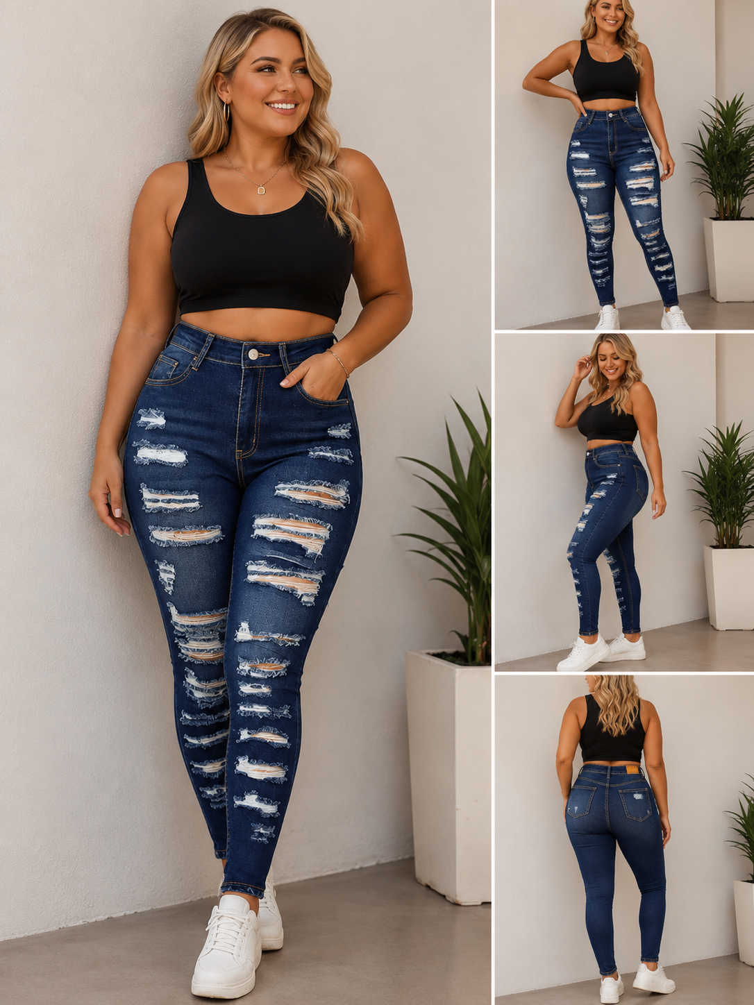 Slim Fit High Stretch Ripped Jeans