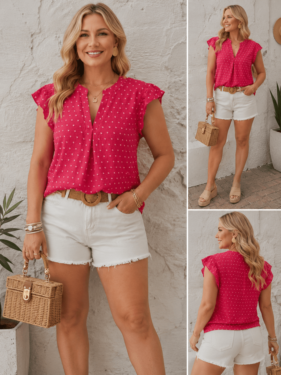 Swiss Dot Ruffled Cap Sleeve T-Shirt - Bayou Curves