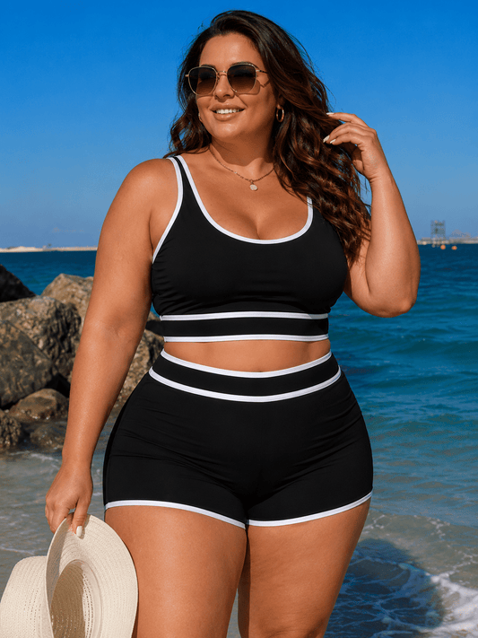 Contrast Trim Scoop Neck Swim Set - Bayou Curves