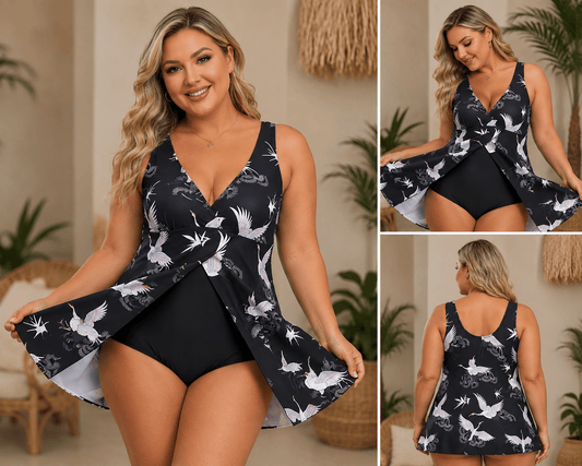 Printed Slit Plunge One-Piece Swimwear - Bayou Curves