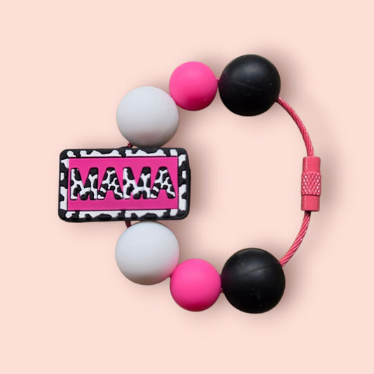 "Mama with pink, black, and white" Tumbler Charm