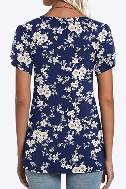Printed Petal Sleeve V-Neck Blouse - Bayou Curves